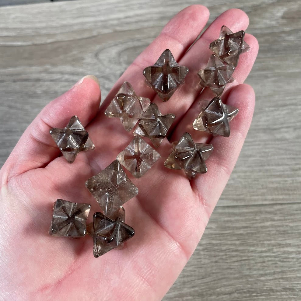 Smoky quartz wholesale Brazilian Merkaba carved crystals made from assorted polished natural gemstones