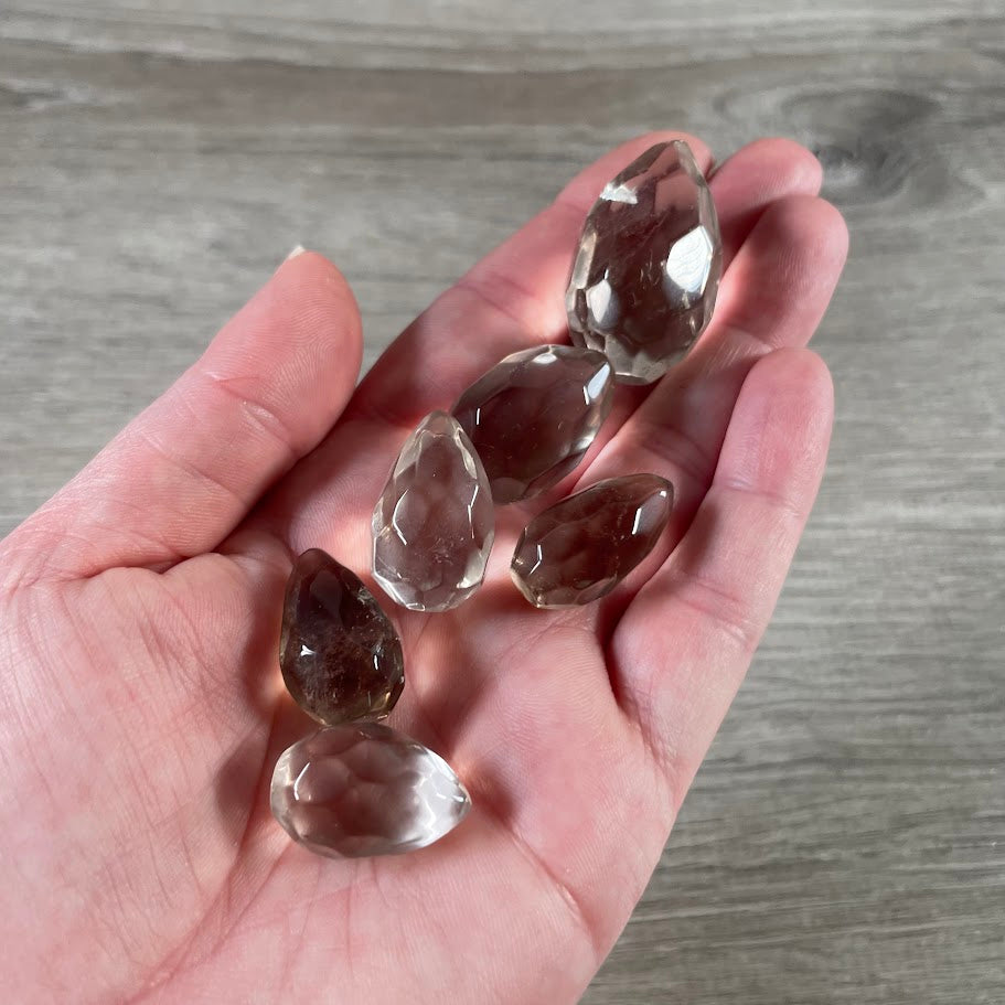 smoky quartz faceted gemstone flames, polished crystal carvings wholesale