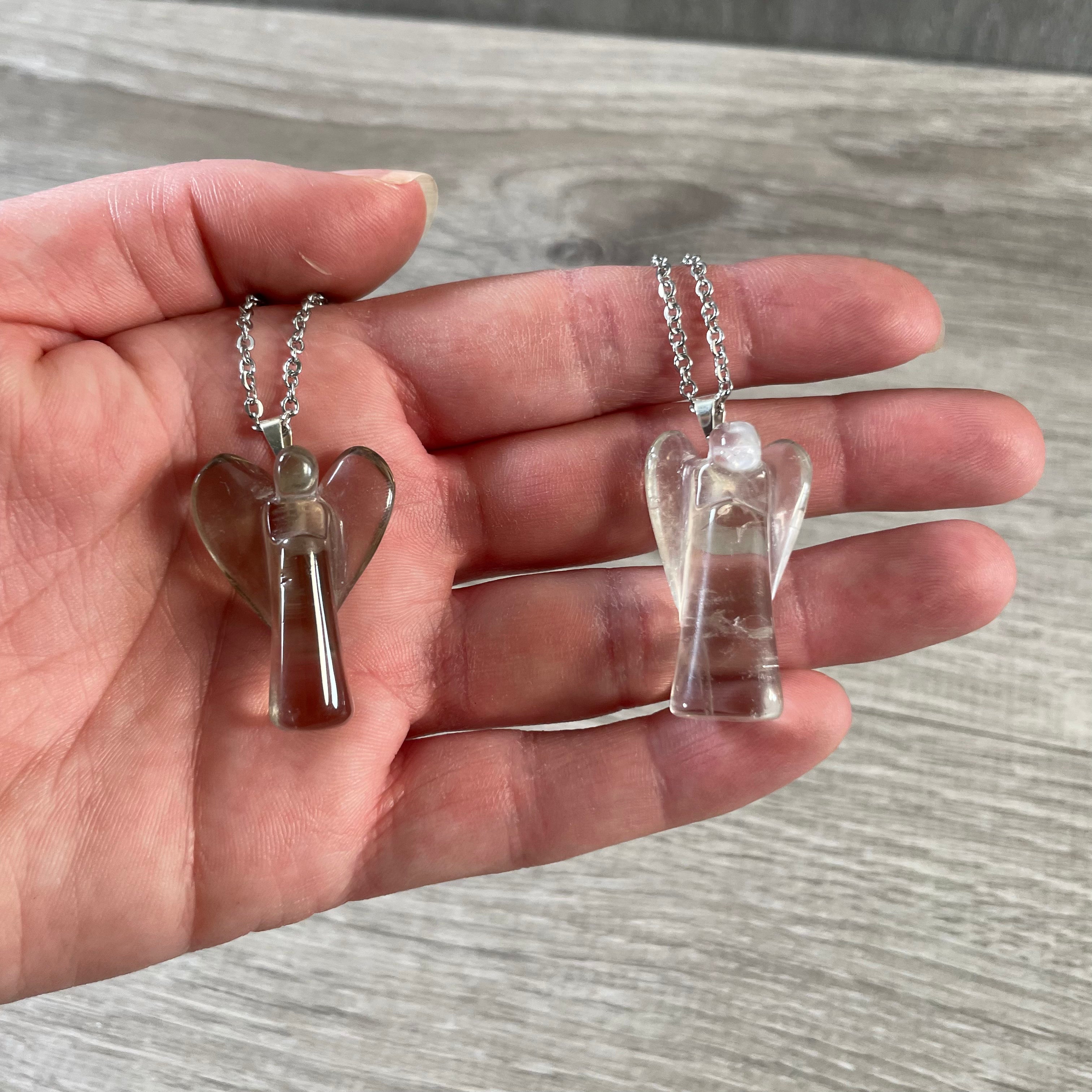 smoky quartz angel necklace jewelry with chain for resale