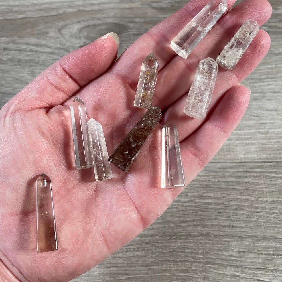 Brazilian smoky quartz gemstone tower in a small handmade polished obelisk shape.