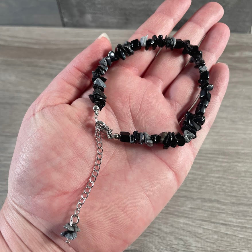 Adjustable gemstone anklet or bracelet featuring natural stone  chips for wholesale jewelry retailers