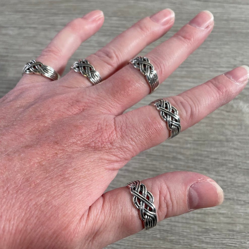 Sterling silver braided Celtic knot band ring for wholesale jewelry collections