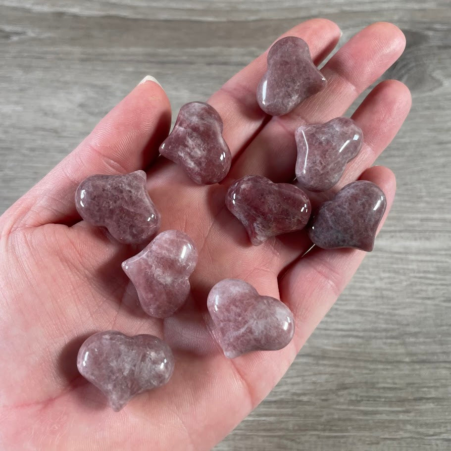 strawbwrry quartz heart shaped pocket stones, crystal shop inventory
