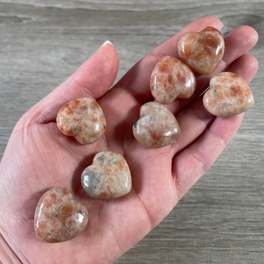 sunstone polished gemstone pocket heart small puffy crystal for gift shops