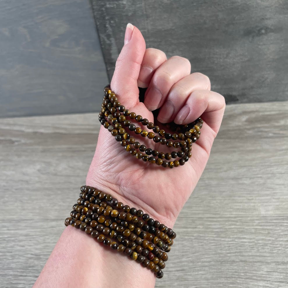 tiger eye 4mm stone bead bracelet with natural crystal gemstones