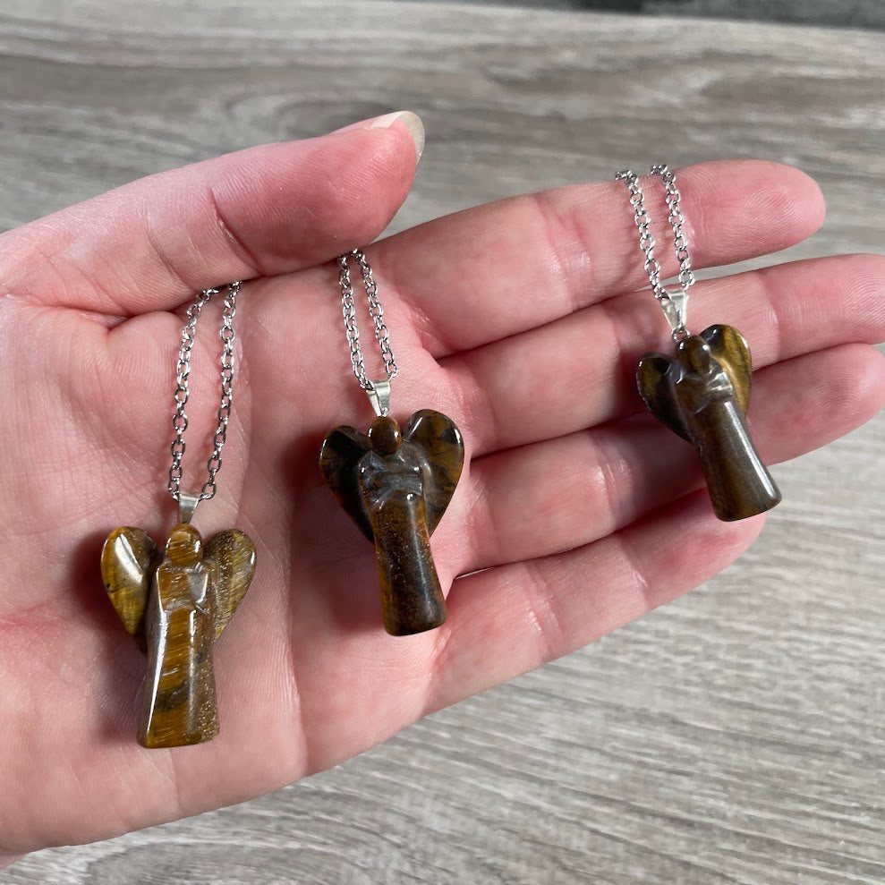 tiger eye natural stone angel necklace spiritual metaphysical jewelry wholesale