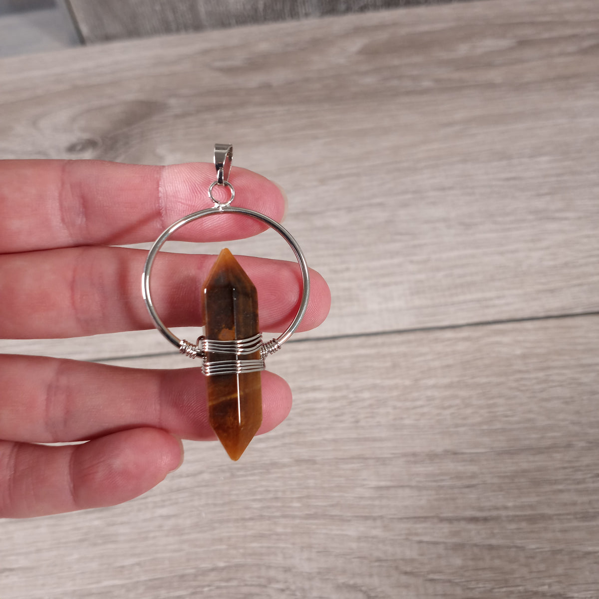 tiger eye double terminated gemstone necklace pendant wholesale