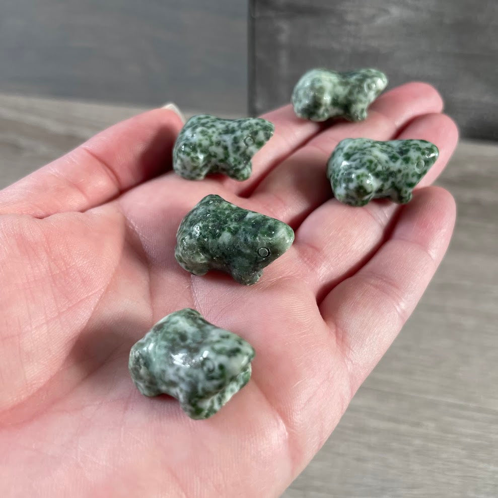 Tree agate small gemstone frog figurines for museums