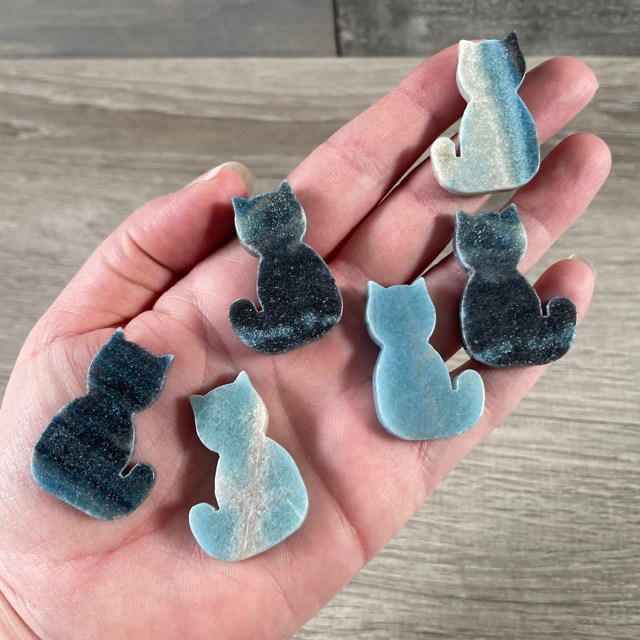  Trollite carved stone flat kitty figurine for cat lover gifts