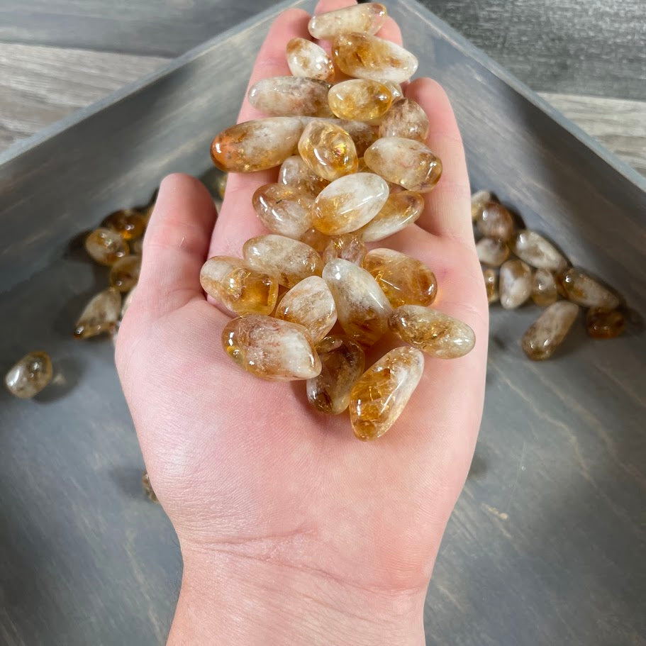 Tumbled citrine stones in 1 lb bulk lot of polished crystals