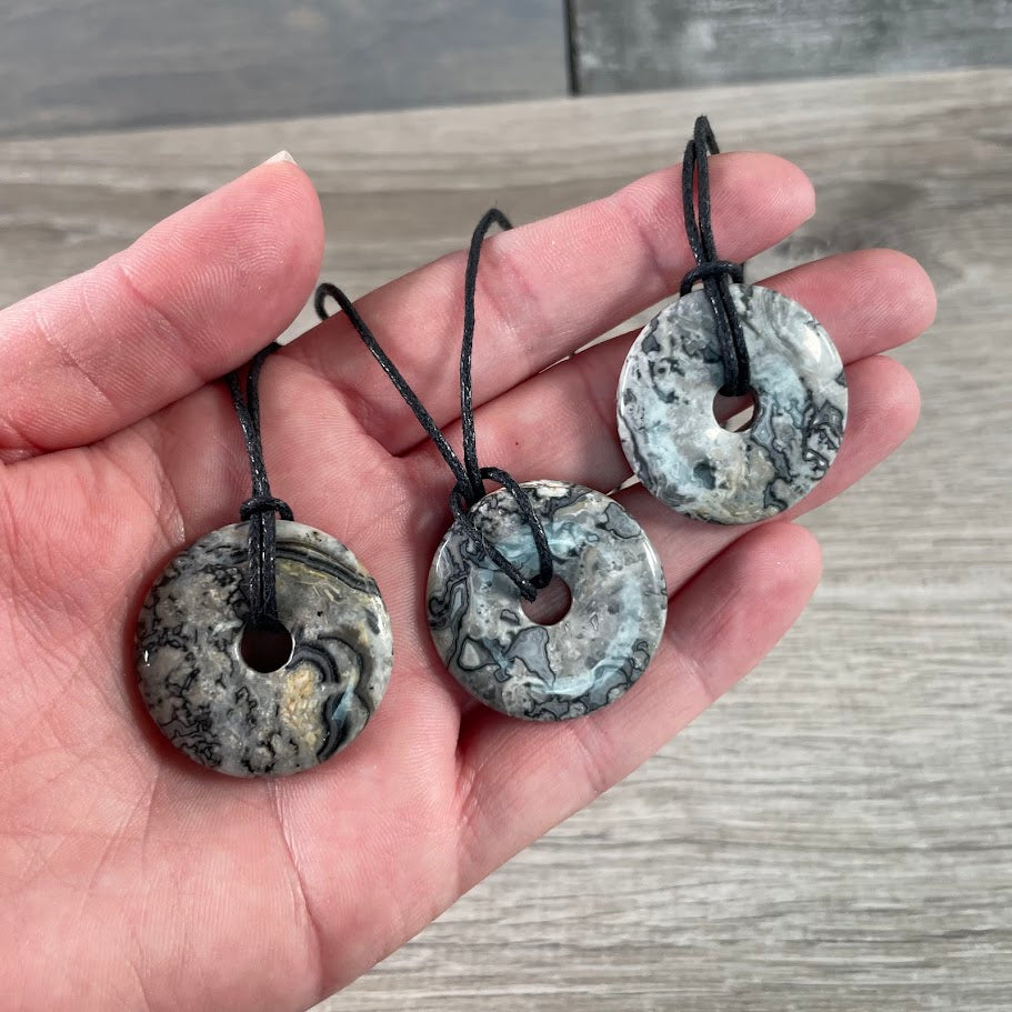 wavy lace jasper natural gemstone donut pi stone necklace pendant for resale