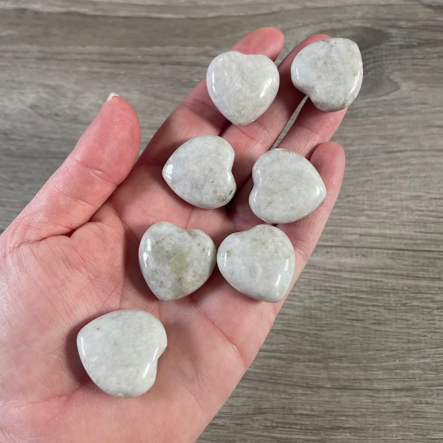 Polished white calcite pocket gemstone heart puffy crystal for wholesale stores