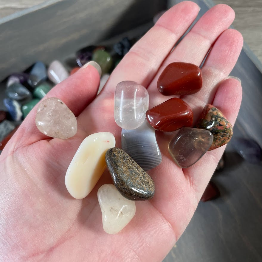 Assorted tumbled crystals 1 pound lot with mixed polished gemstones