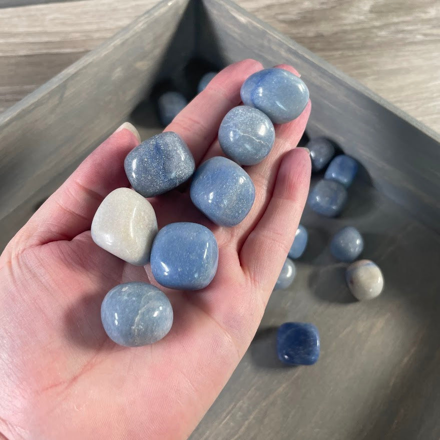 Wholesale blue quartz tumbled stones in a one pound assorted polished gemstone lot