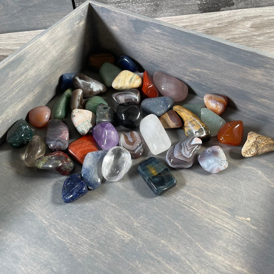 Mixed assorted tumbled crystals in a 1 pound bulk gemstone lot