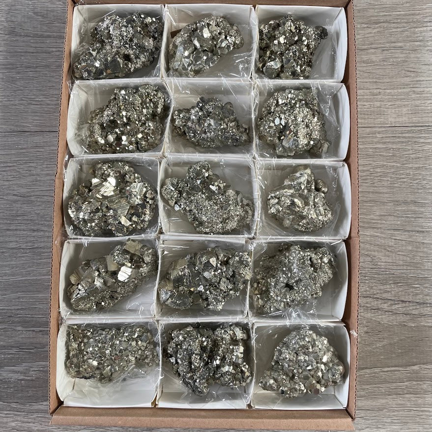 Natural pyrite clusters by the half flat wholesale raw crystals