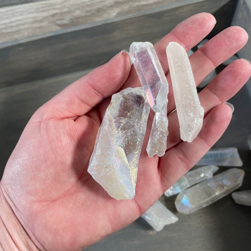 Angel Aura Quartz bulk crystal points for metaphysical store and rock shop inventory
