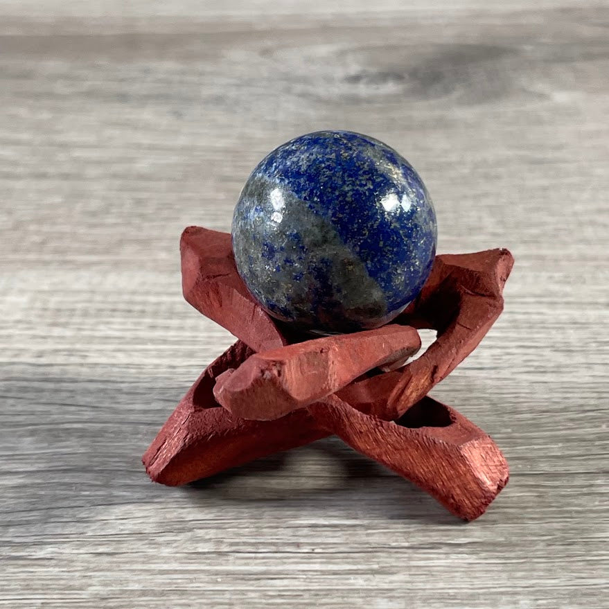 Tripod wood sphere display stand for crystal spheres and gemstone specimens