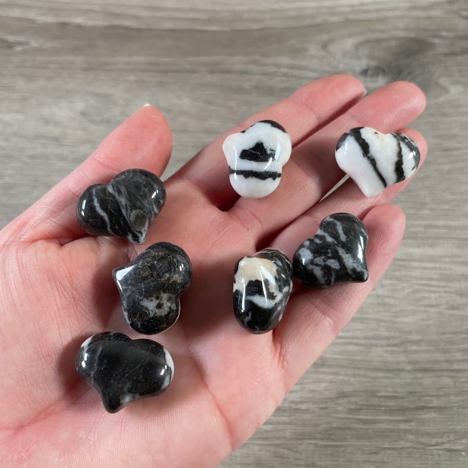 zebra stone 1 inch crystal hearts for pocket stones, keepsakes, and gift sets