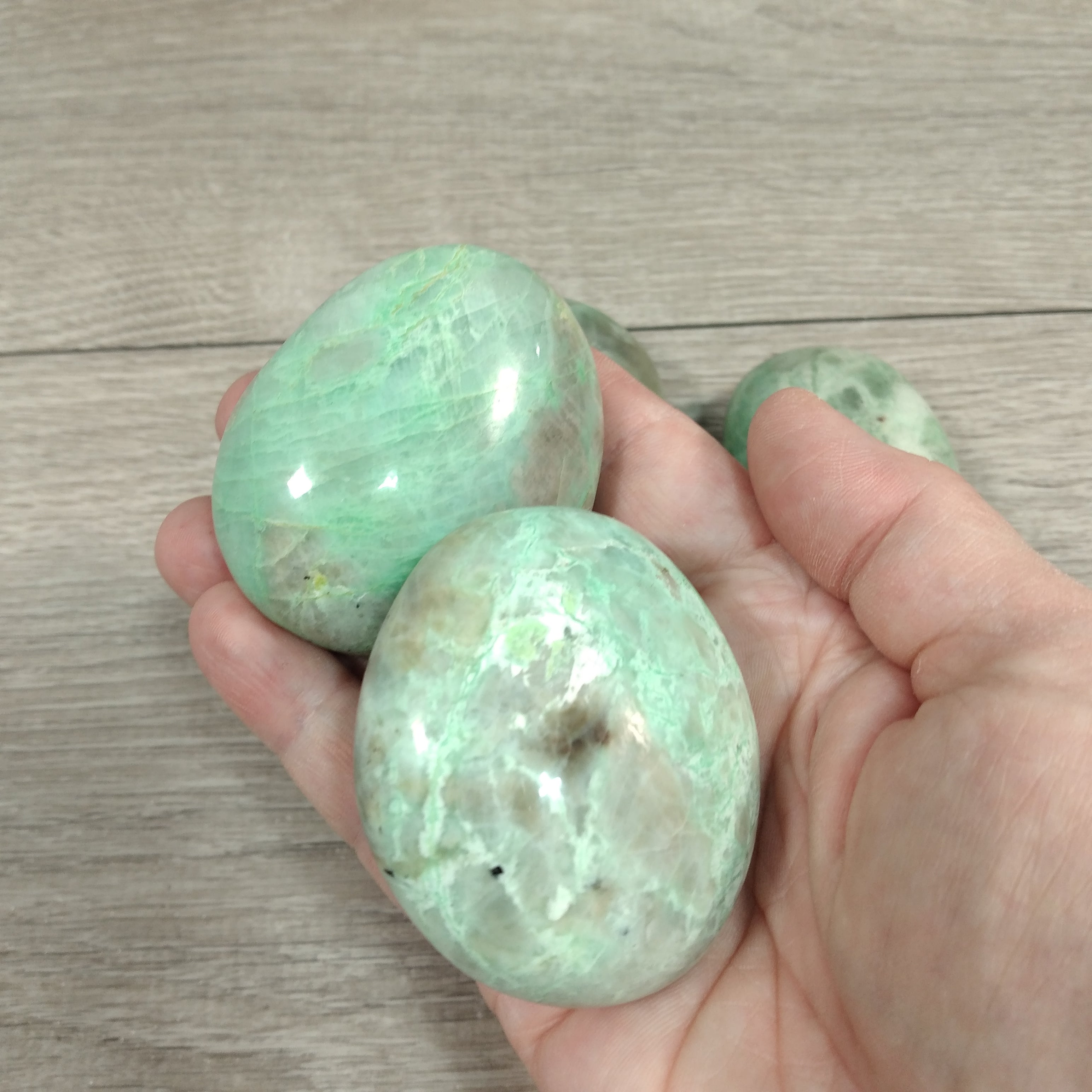 Green Moonstone Garnierite Palm Stone