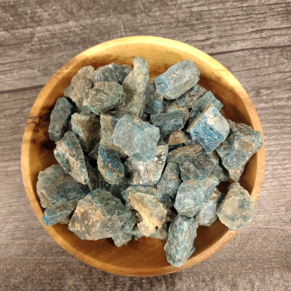 Blue Apatite in a wooden bowl
