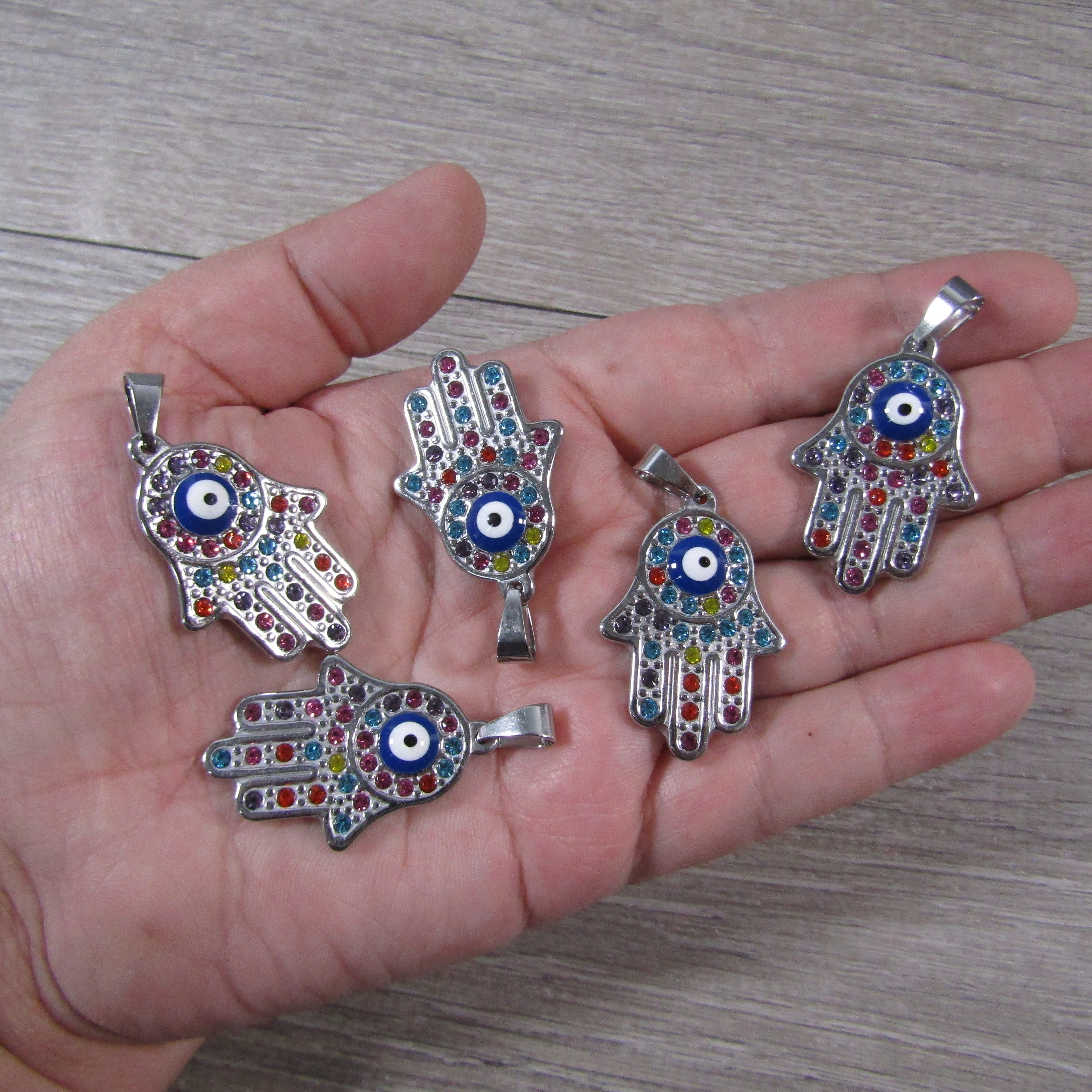 protective charm necklace rainbow evil eye stainless steel for gift shops