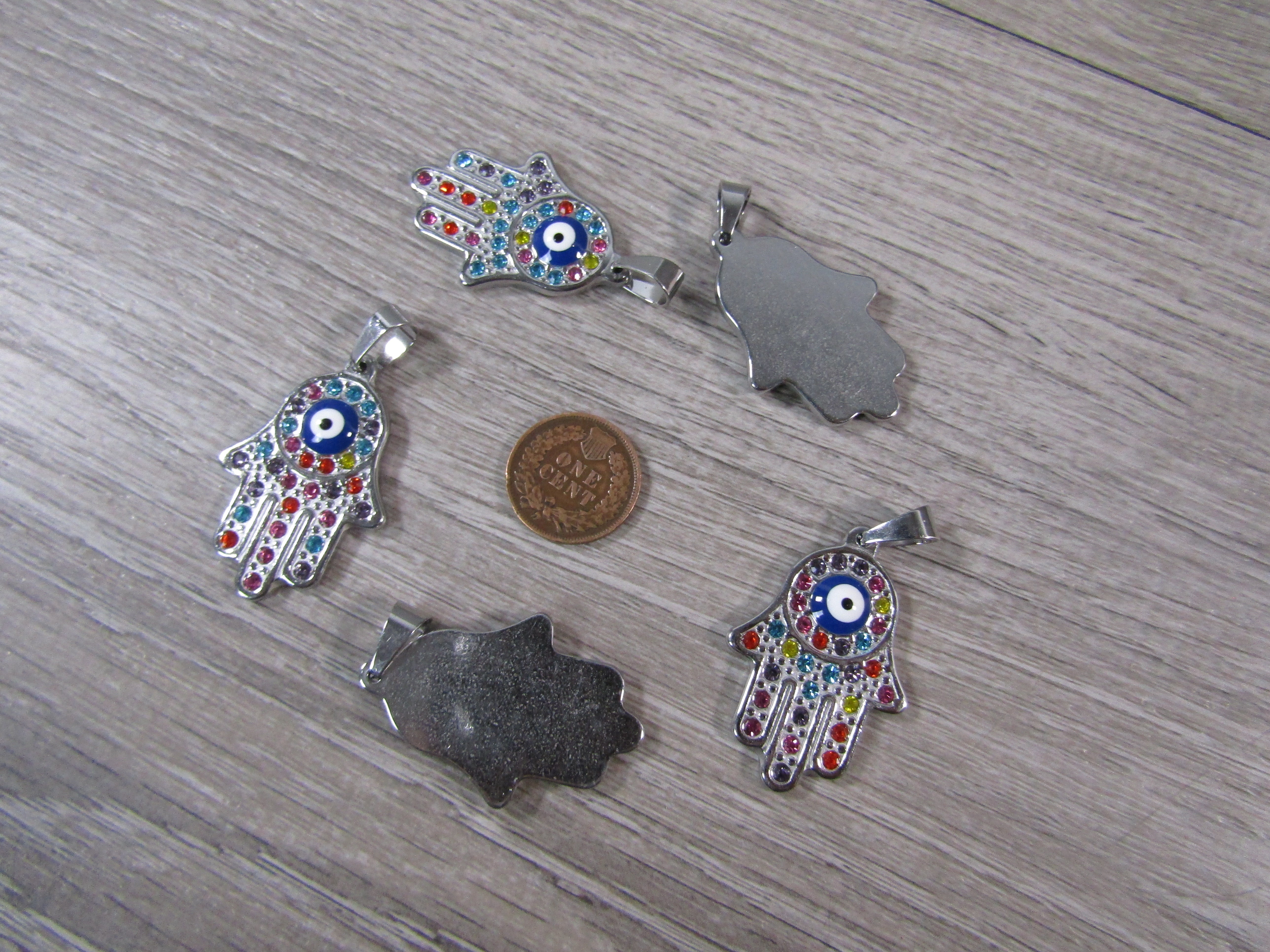 Rainbow Evil Eye Stainless Steel Hamsa Hand Pendant