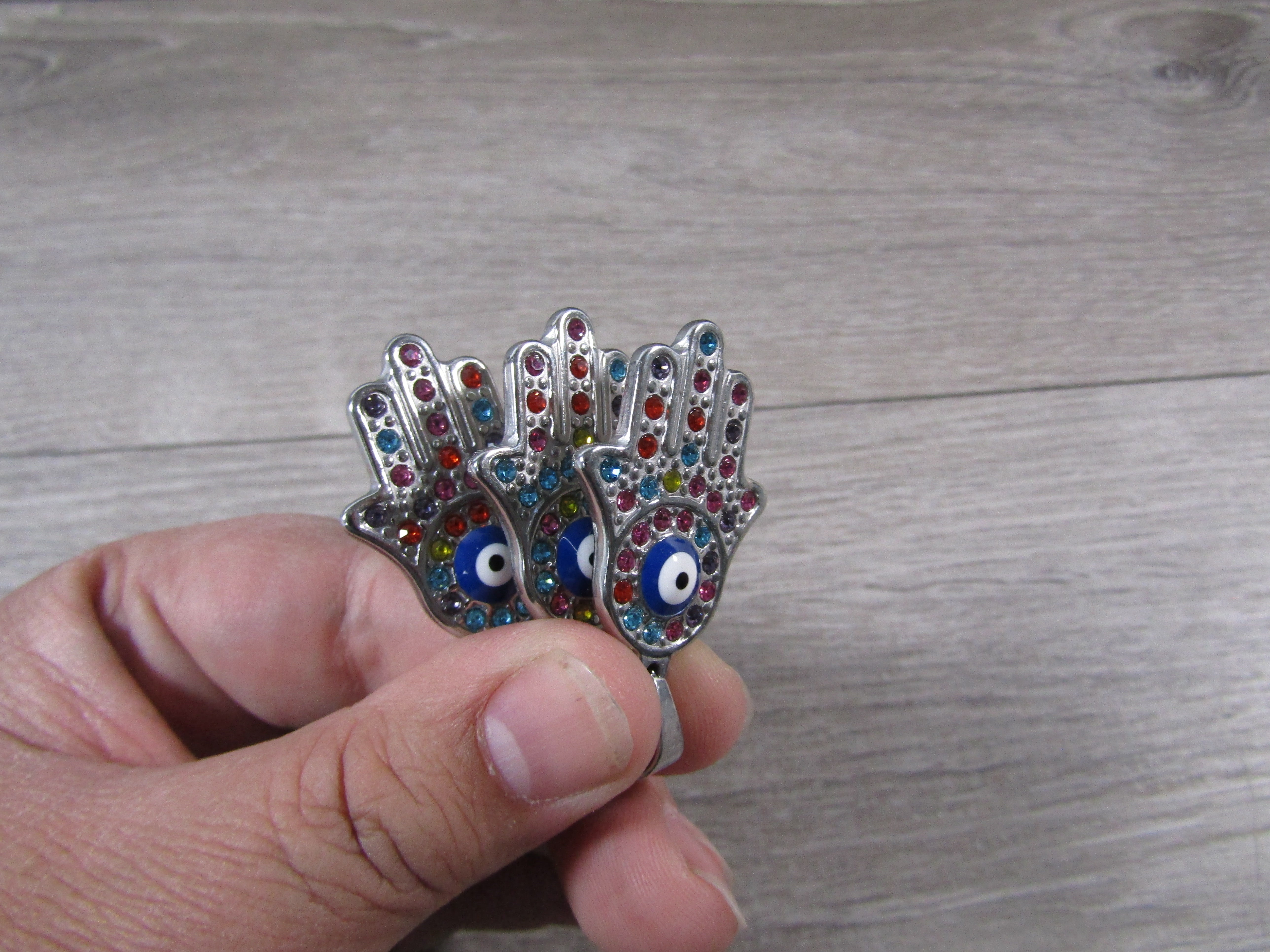 Rainbow Evil Eye Stainless Steel Hamsa Hand Pendant