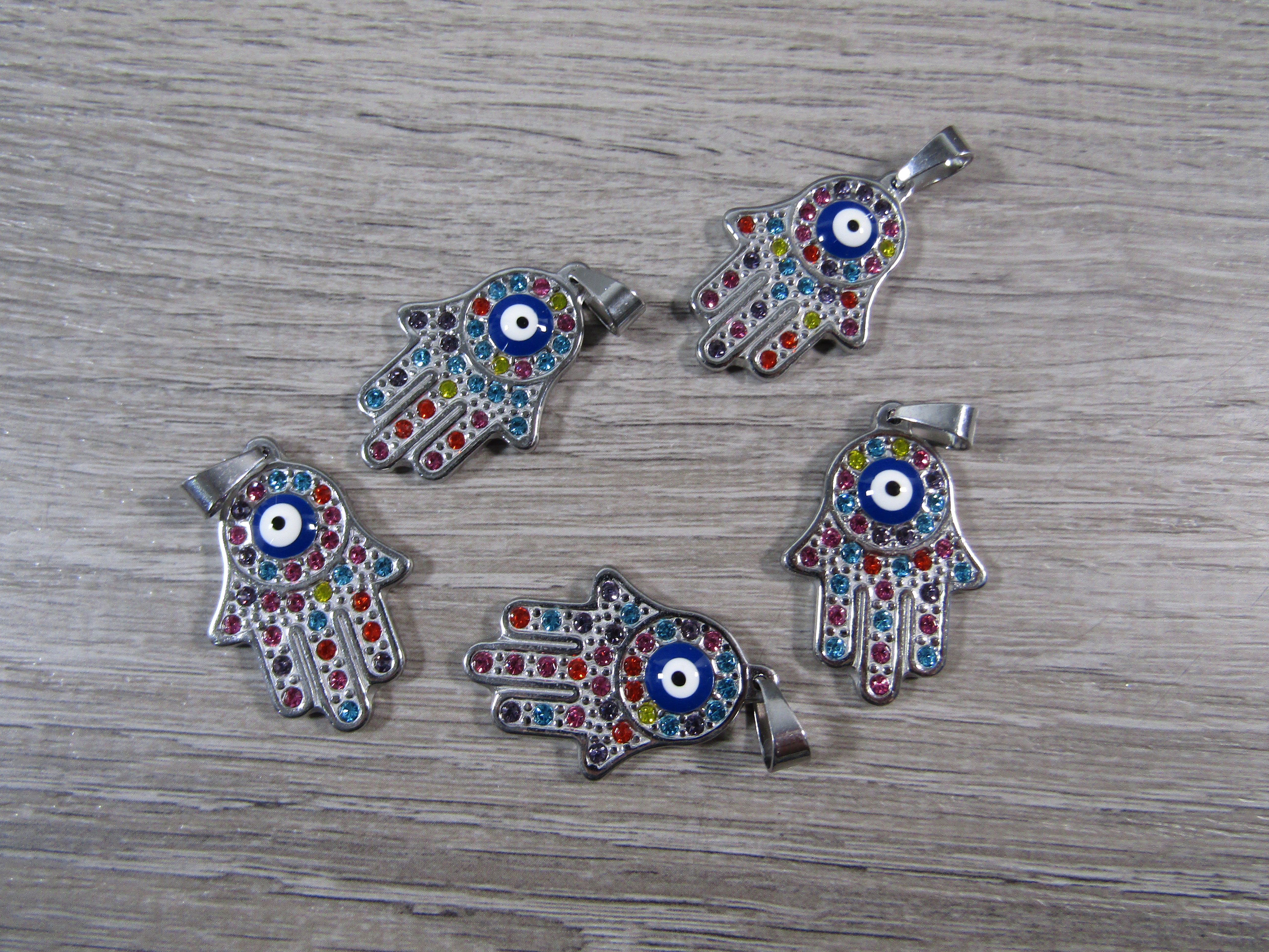 Rainbow Evil Eye Stainless Steel Hamsa Hand Pendant