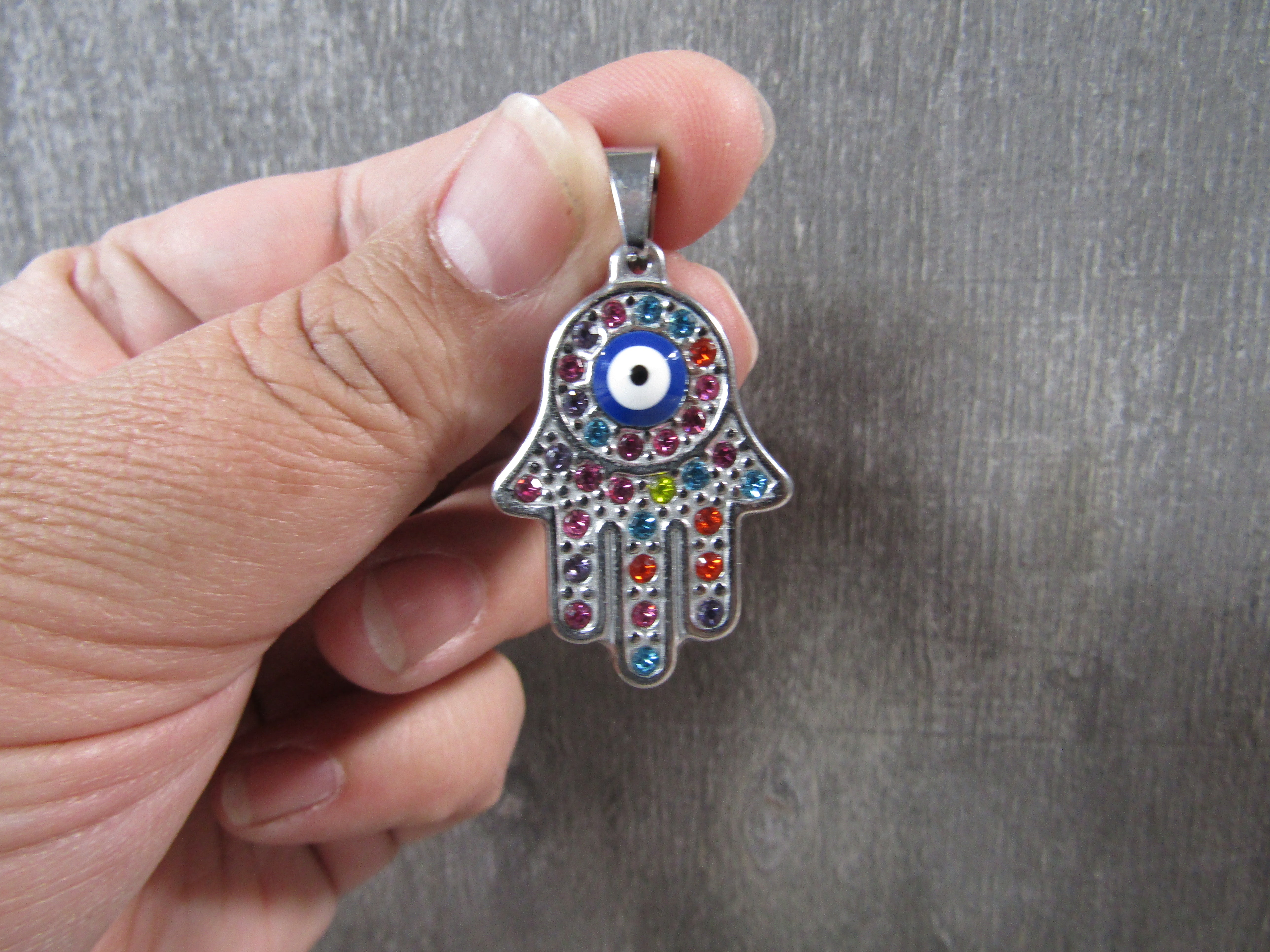 Rainbow Evil Eye Stainless Steel Hamsa Hand Pendant