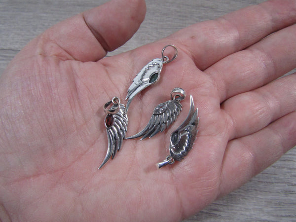 Assorted Gemstone Sterling Silver Wing Pendant