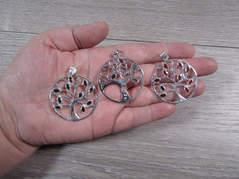 Sterling Silver Tree Of Life  Pendant - Assorted Gemstone