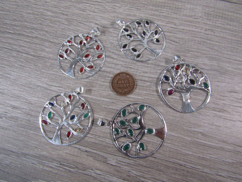 Sterling Silver Tree Of Life  Pendant - Assorted Gemstone