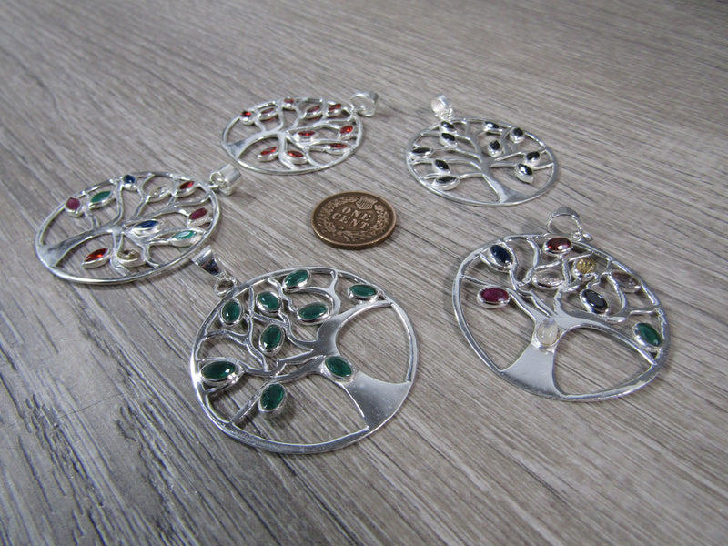 Sterling Silver Tree Of Life  Pendant - Assorted Gemstone