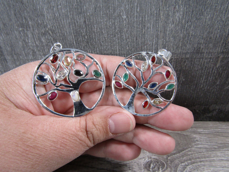 Sterling Silver Tree Of Life  Pendant - Assorted Gemstone