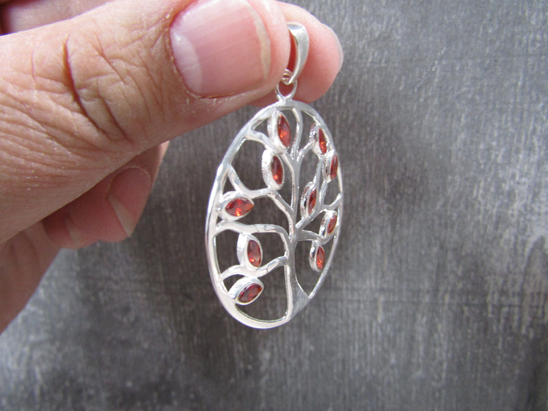 Sterling Silver Tree Of Life  Pendant - Assorted Gemstone