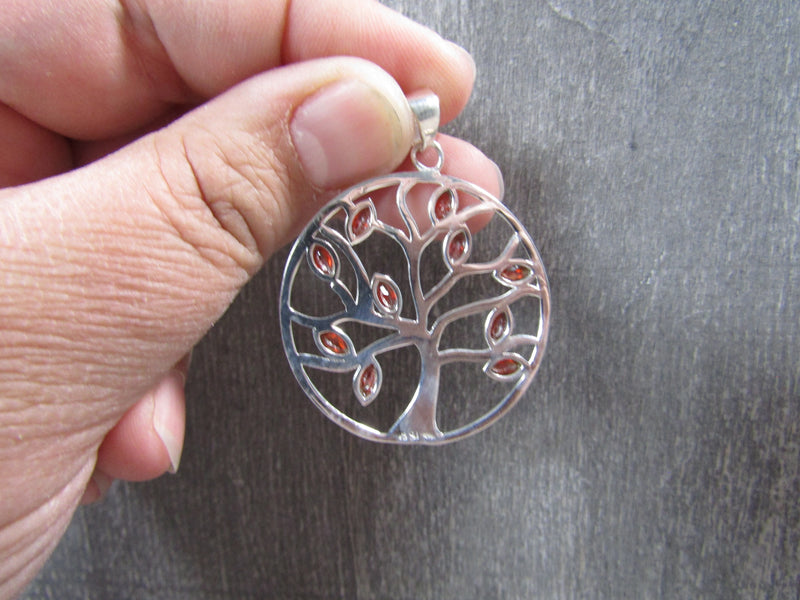 Sterling Silver Tree Of Life  Pendant - Assorted Gemstone