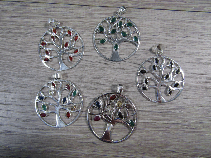 Sterling Silver Tree Of Life  Pendant - Assorted Gemstone