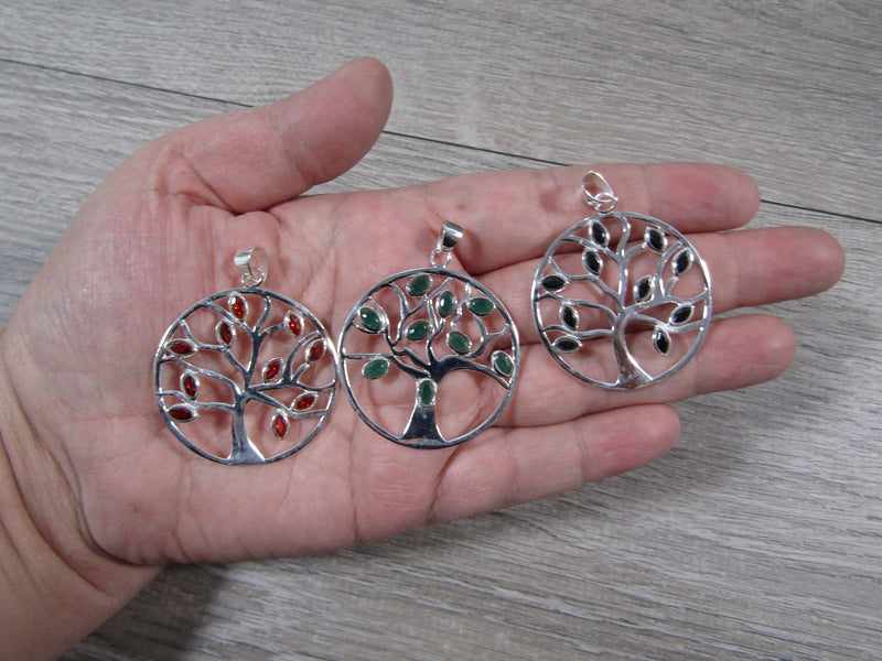 Sterling Silver Tree Of Life  Pendant - Assorted Gemstone