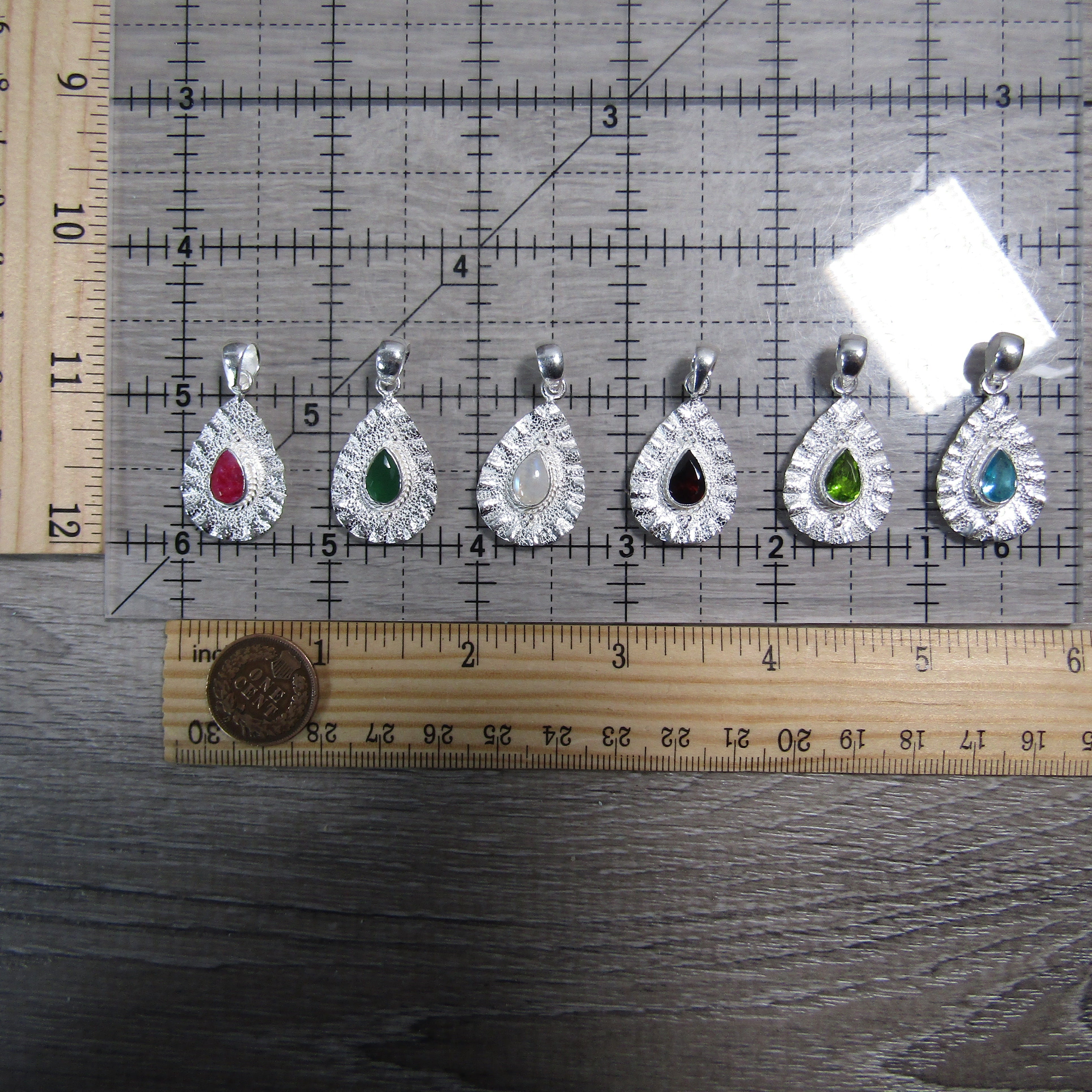 Sterling Silver Drop Pendant with Mixed Gemstones – Crystal Necklace