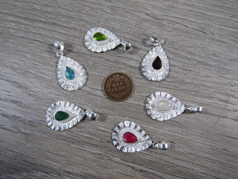 Sterling Silver Shell Pendant - Assorted Gemstone