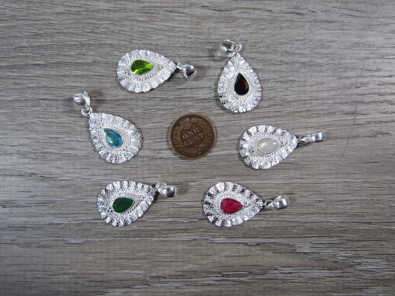 Sterling Silver Shell Pendant - Assorted Gemstone