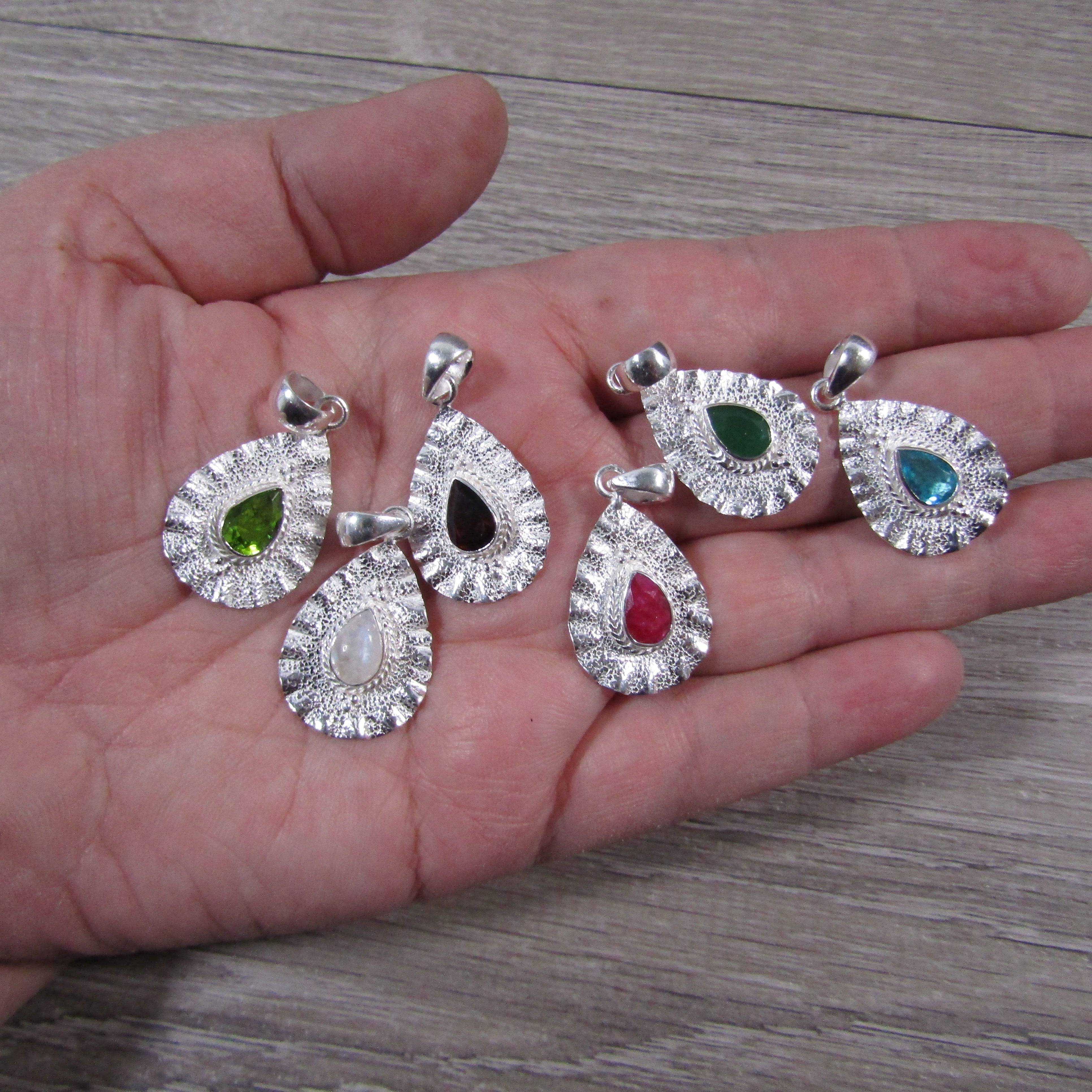Sterling Silver Drop Pendant with Mixed Gemstones – Crystal Necklace