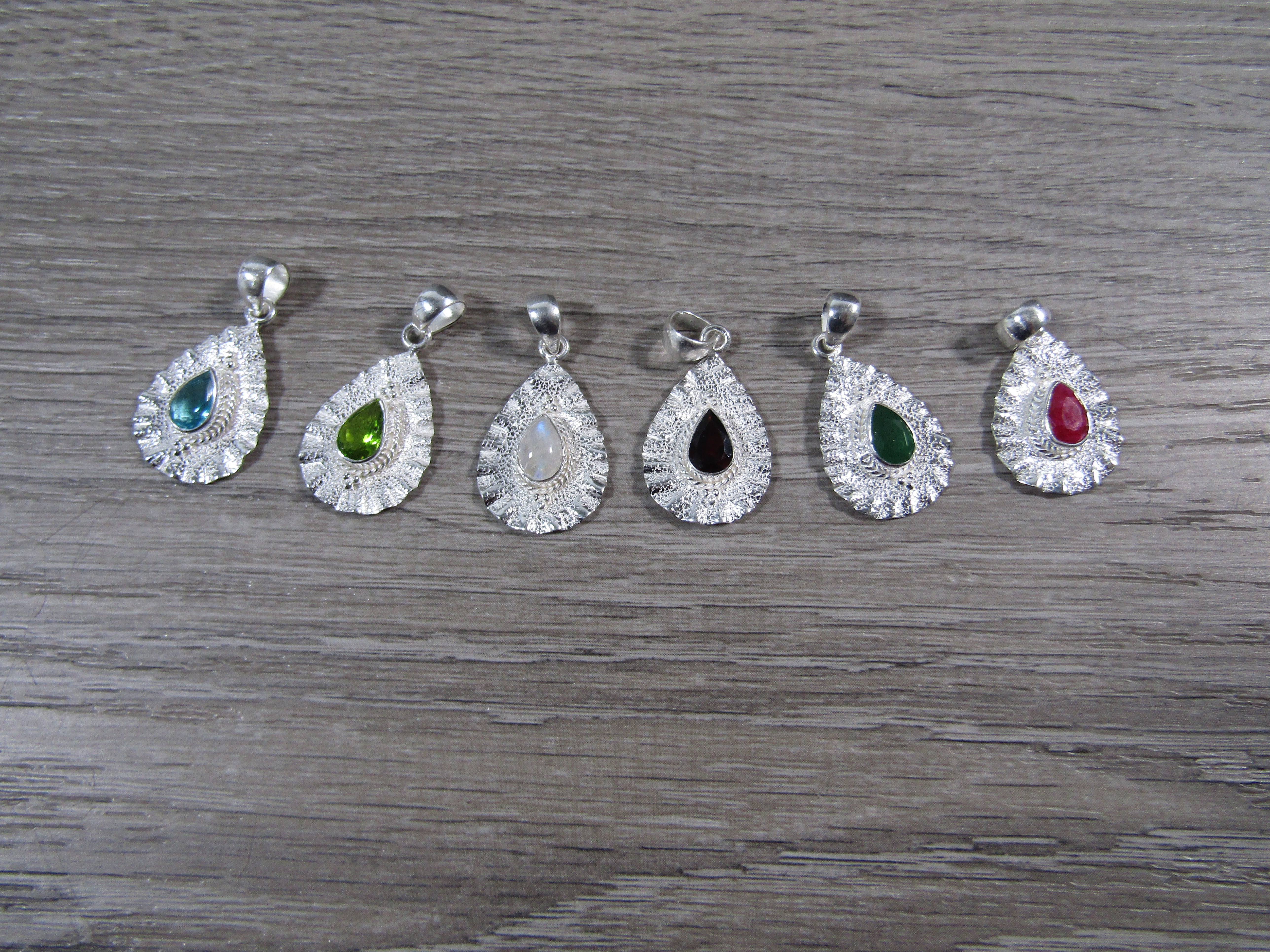 Sterling Silver Shell Pendant - Assorted Gemstone