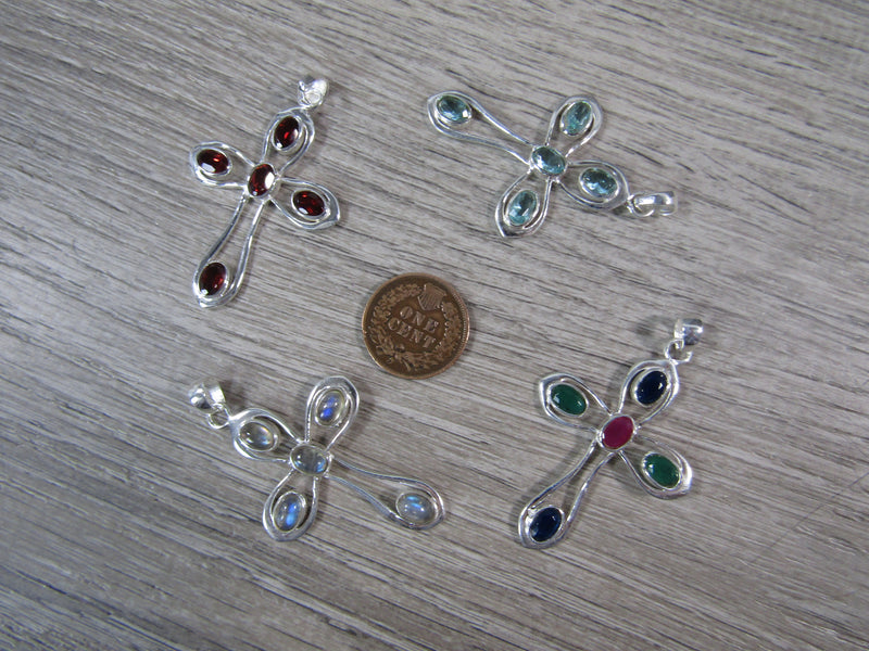 Sterling Silver Cross Pendant with Accent Stones