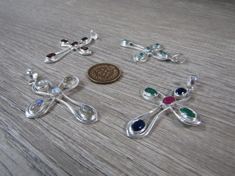 Sterling Silver Cross Pendant with Accent Stones