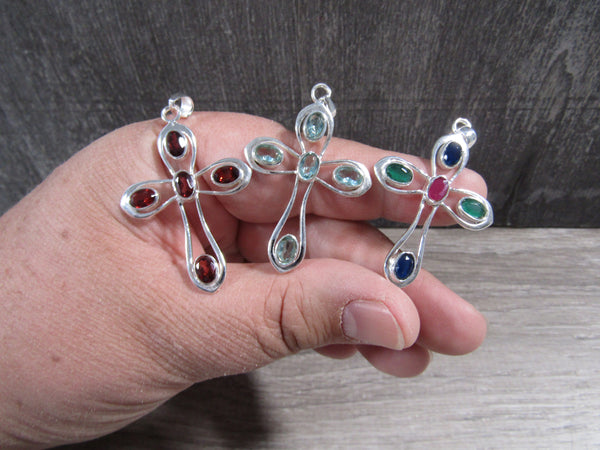 sterling silver cross pendants with assorted gemstones