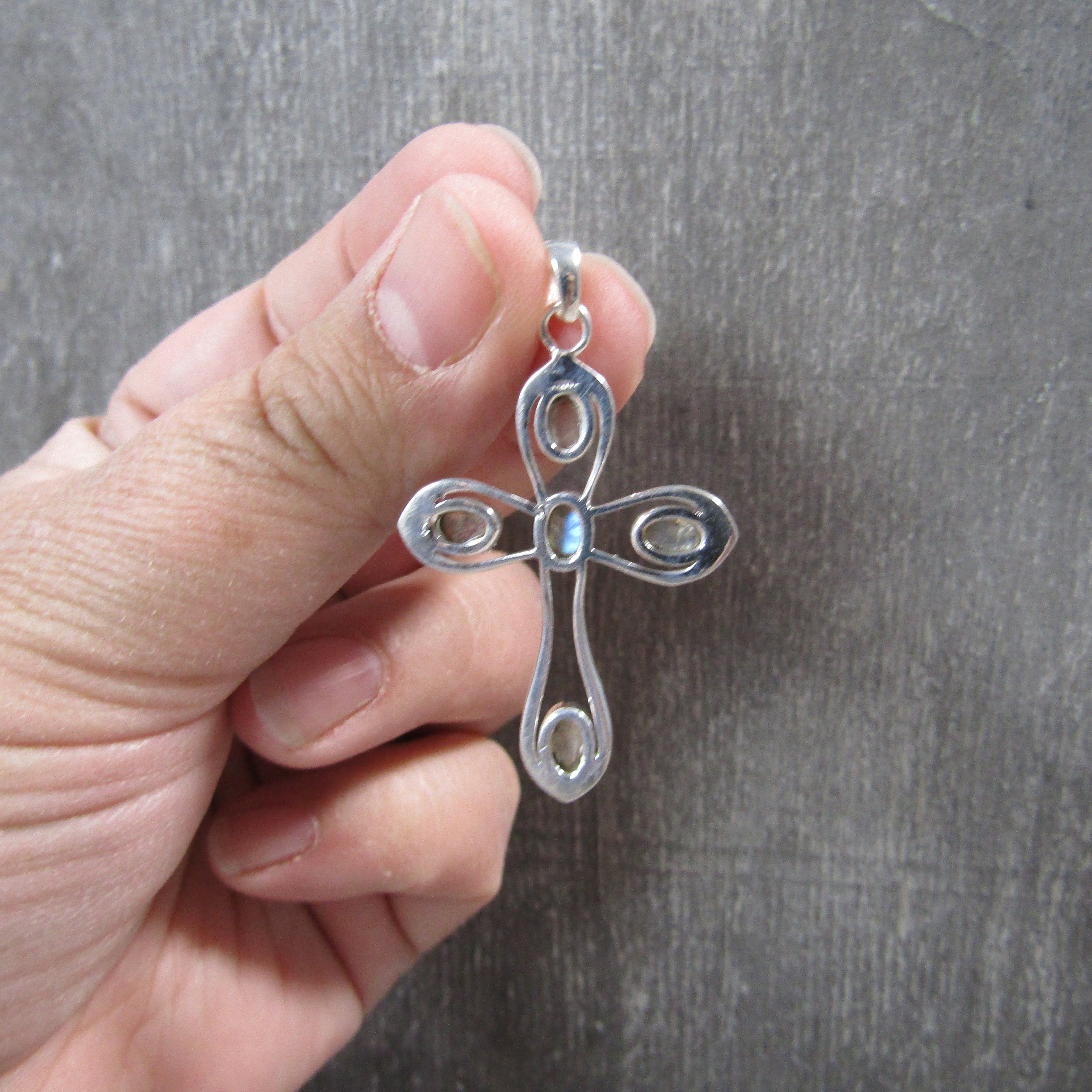 Sterling Silver Cross Pendant with Accent Stones