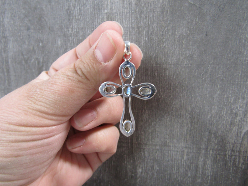 Sterling Silver Cross Pendant with Accent Stones