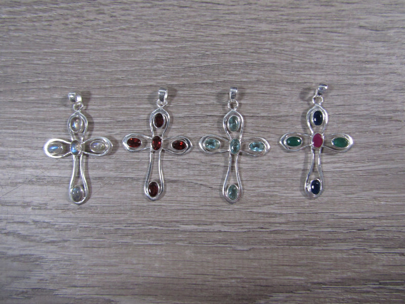 Sterling Silver Cross Pendant with Accent Stones